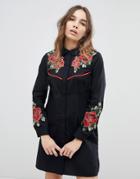 Asos Embroidered Western Shirt Dress - Black