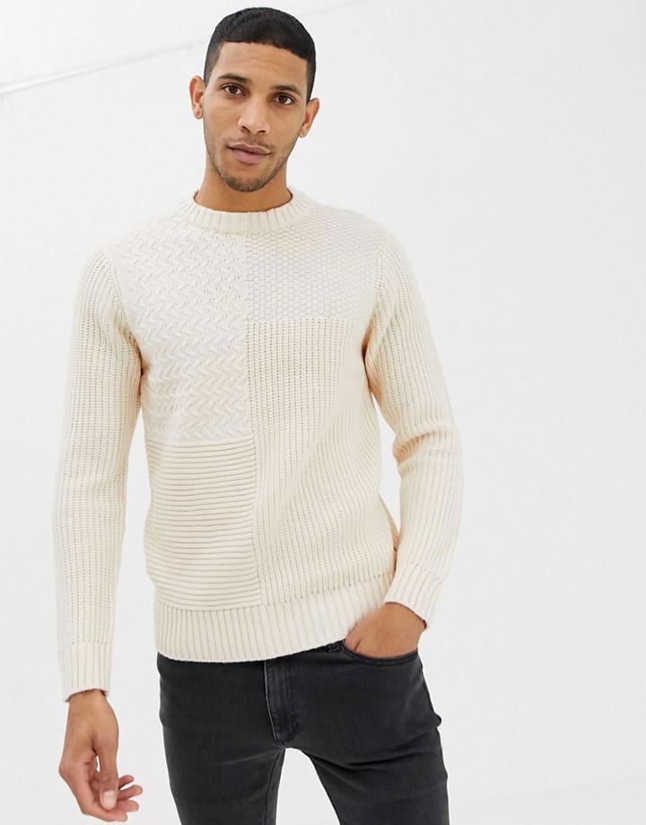 Burton Menswear Cable Knit Sweater In Ecru - Cream
