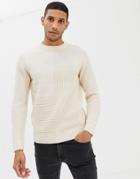 Burton Menswear Cable Knit Sweater In Ecru - Cream