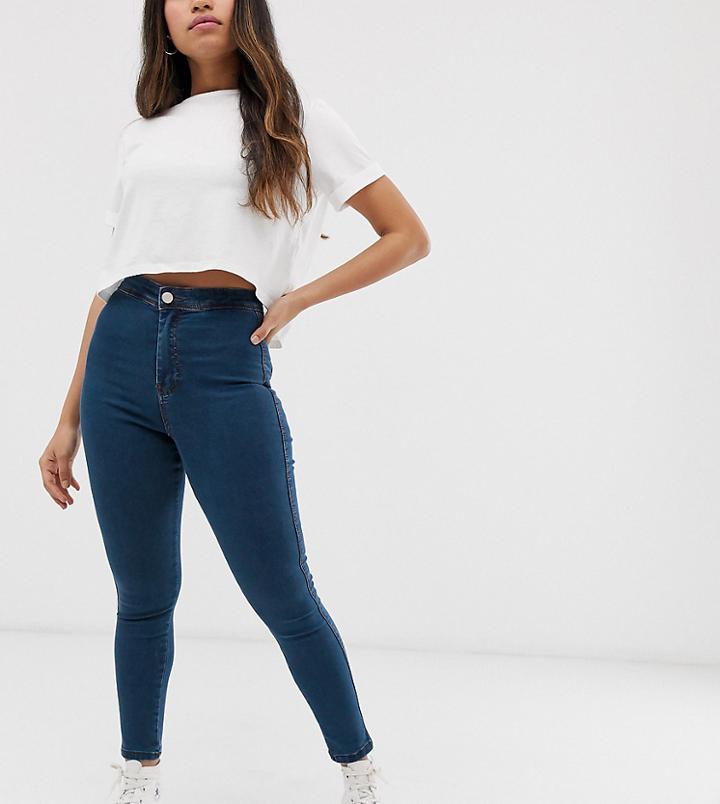 Asos Design Petite Rivington High Waisted Denim Jeggings In Flat Mid Wash Blue