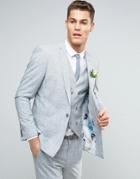 Asos Wedding Skinny Suit Jacket In Crosshatch Nep With Floral Print Lining - Gray