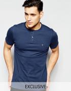 Farah T-shirt With Henley Neck Slim Fit Exclusive - Navy