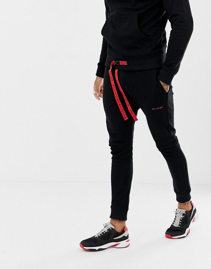 Religion Slim Fit Joggers With Taping Detail - Black