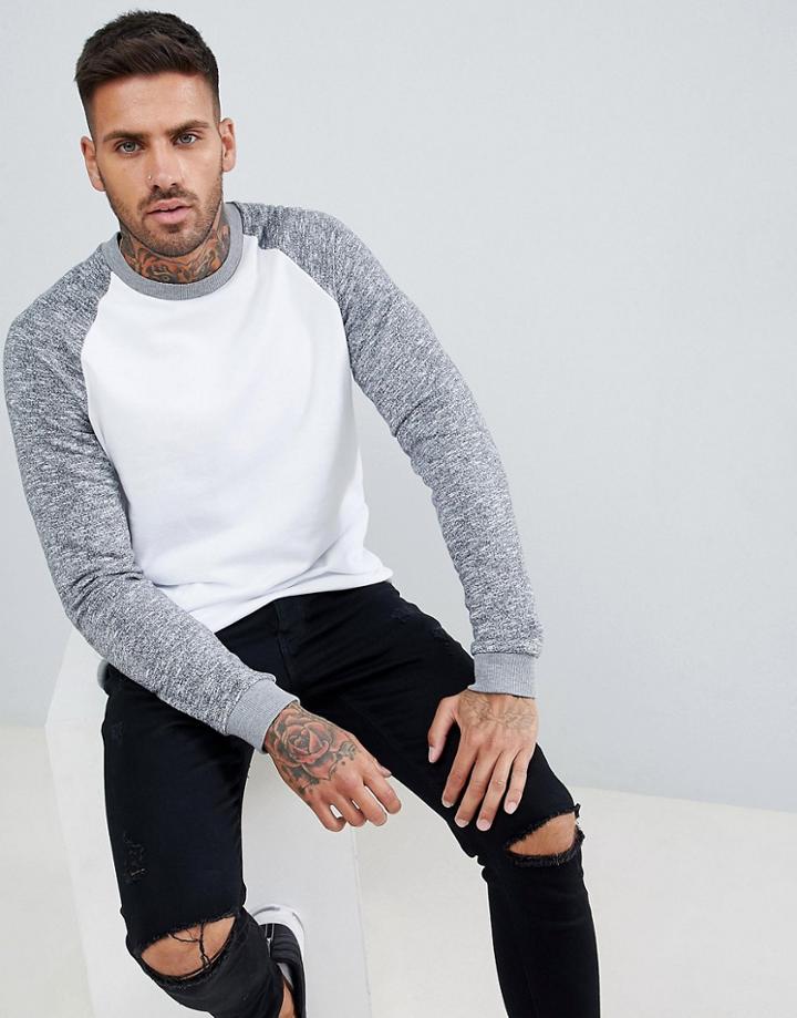 Asos Design Sweatshirt In White With Contrast Nep Raglan Sleeves - White