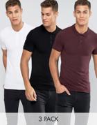 Asos 3 Pack Extreme Muscle Polo Shirt - Multi