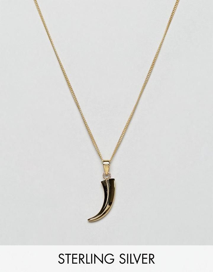 Asos Sterling Silver Necklace With Gold Plated Tooth Pendant - Silver