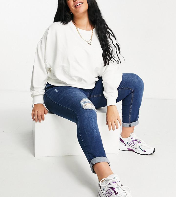 Yours Ripped Mom Jeans In Bright Blue Wash-blues