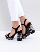 New Look Embroidered Platform Heeled Sandals - Black