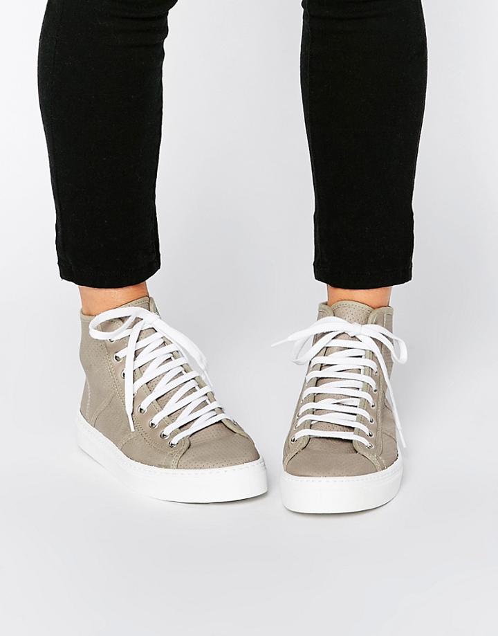 Park Lane Perf Leather High Top Sneakers - Gray