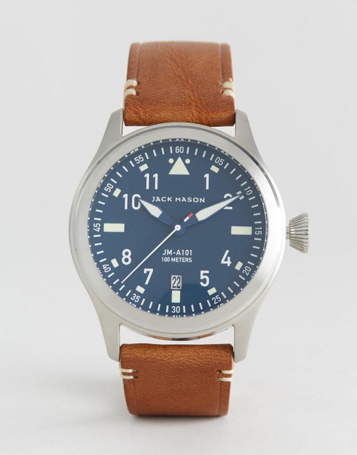 Jack Mason Aviation Leather Watch In Brown 42mm - Brown