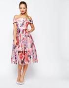 Asos Salon Floral Organza Off The Shoulder Bardot Midi Prom Dress - Pink
