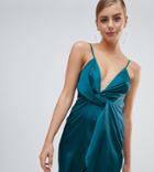 Missguided Satin Twist Front Shift Dress In Teal - Green