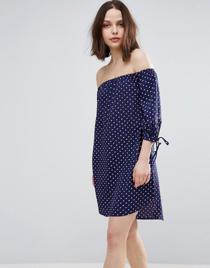 Influence Tie Cuff Bardot Dress - Blue