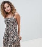 Miss Selfridge Shift Dress With Button Front In Leopard Print-brown