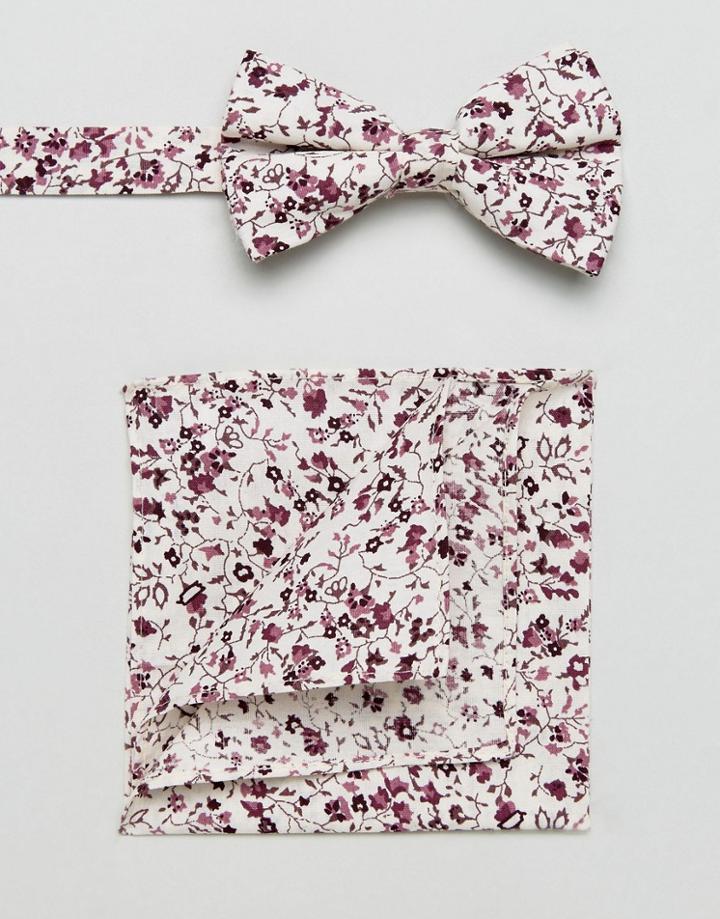Asos Floral Bow Tie And Pocket Square Pack - White