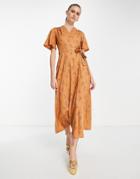 People Tree Midi Wrap Dress In Delicate Floral Print-orange