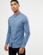 Asos Design Skinny Shirt With Grandad Collar In Blue - Blue