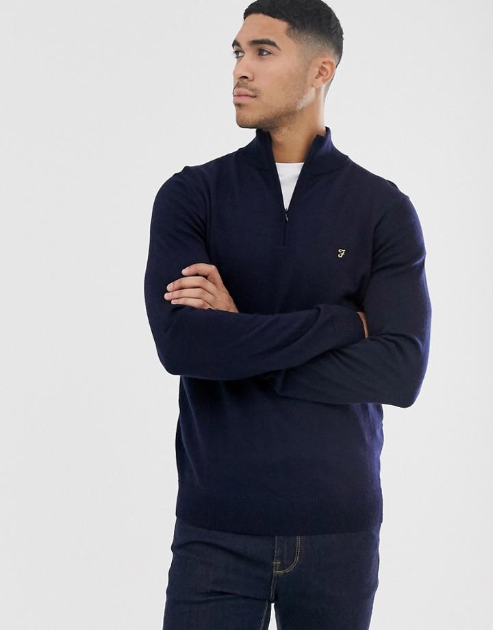 Farah Redchurch Half Zip Neck Merino Knitted Sweater In Navy