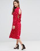 Asos Midi Skater Dress In Ditsy Floral With Open Back - Multi