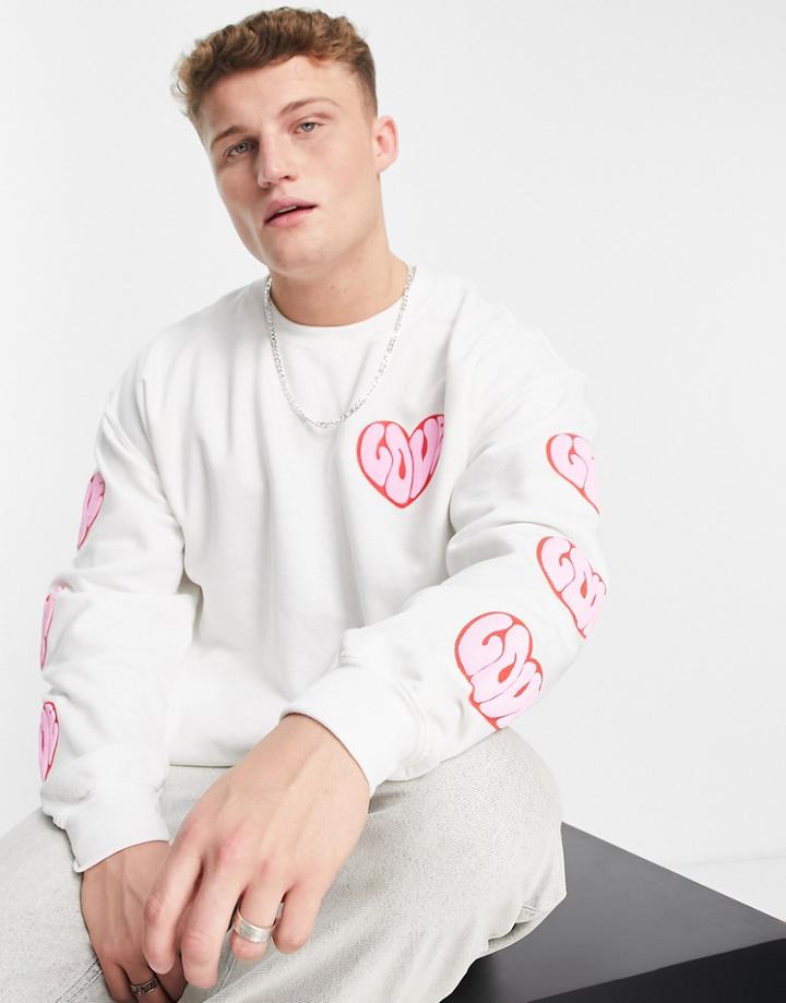 Topman Oversized Love Sweat In White