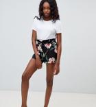Influence Tall Floral Shorts With Tie Waist - Black