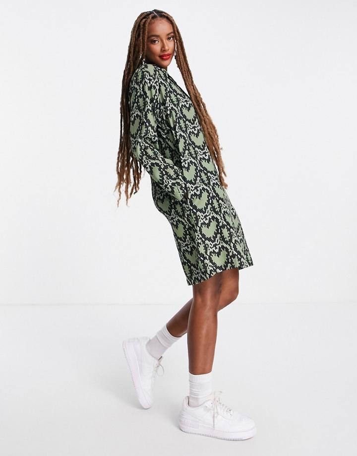 Love Moschino Multi Heart Print Hooded Dress In Green