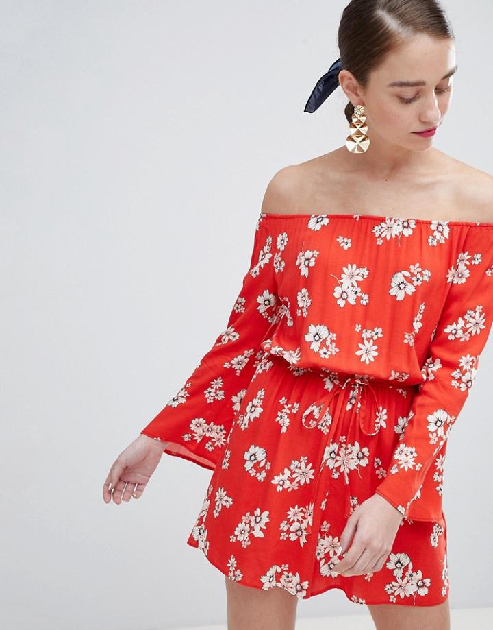 New Look Floral Print Playsuit - Red