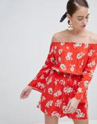 New Look Floral Print Playsuit - Red