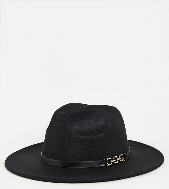 My Accessories London Exclusive Adjustable Black Fedora With Chain Detail