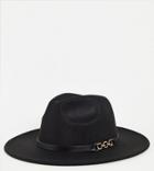 My Accessories London Exclusive Adjustable Black Fedora With Chain Detail
