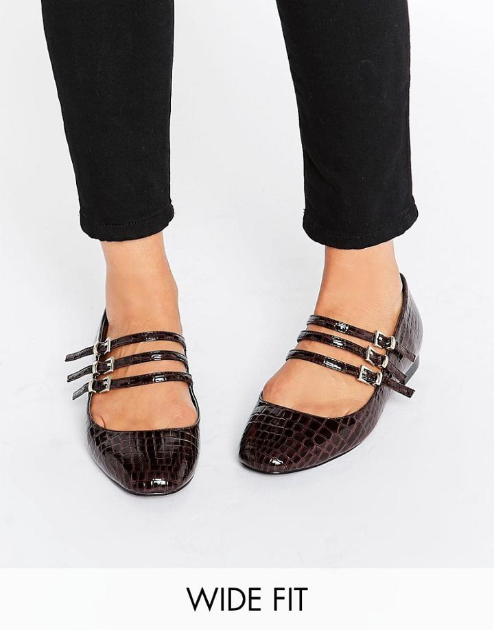 Asos Lee Wide Fit Square Toe Ballet Flats - Red