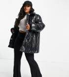 Collusion Plus Polyester Wadded Puffer Blazer In Black - Black
