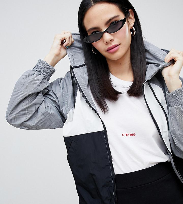 Monki Hooded Check Jacket In Gray And Black - Black