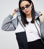 Monki Hooded Check Jacket In Gray And Black - Black