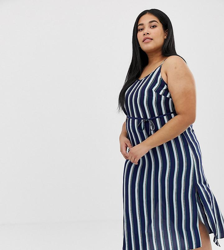 Ax Paris Plus Stripe Cami Midi Dress - Navy