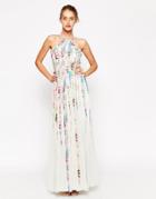 Asos Mesh Fit And Flare Maxi Dress In Floral Print - Multi