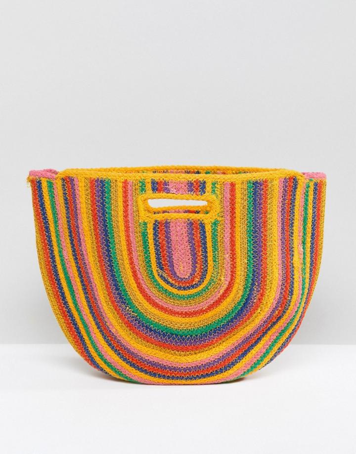 Bershka Rainbow Color Straw Bag In Multi - Multi
