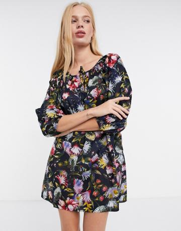 J Crew Bea Tunic In Verity Floral-navy