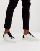 Selected Homme Leather Contrast Detail Sneakers In White - White