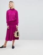 Warehouse Ruched Midi Skirt - Purple