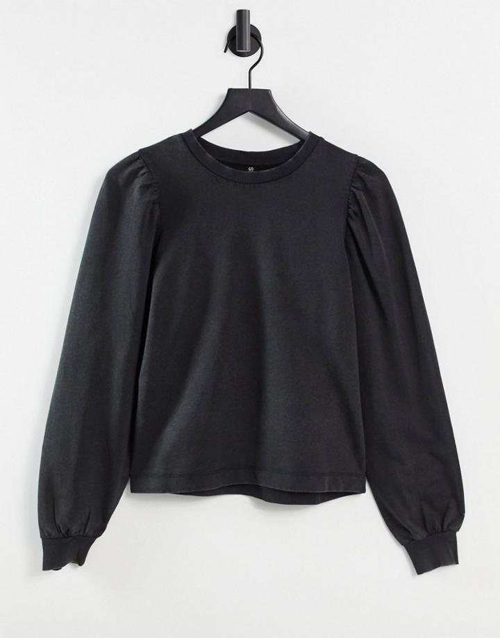 Pieces Sweatshirt Set With Volume Sleeve In Washed Black