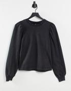 Pieces Sweatshirt Set With Volume Sleeve In Washed Black