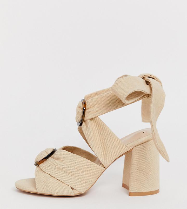 Prettylittlething Block Heeled Sandals With Tortoiseshell Buckles In Cream - Cream