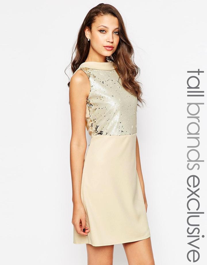 Little Mistress Tall Shift Mini Dress With Plunge Back - Beige