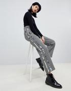 Lost Ink Pants With Sequin Heart Embellishment In Houndstooth - Multi