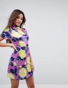 Asos Ultimate Bright Floral Mini Chinoiserie Dress - Multi