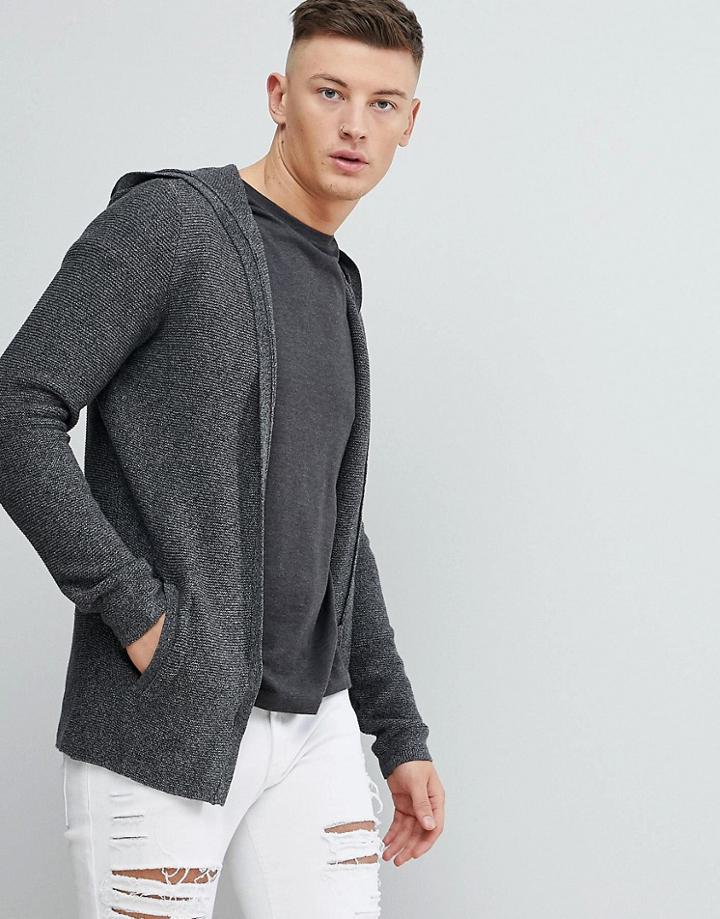 Pull & Bear Hooded Cardigan In Gray - Gray