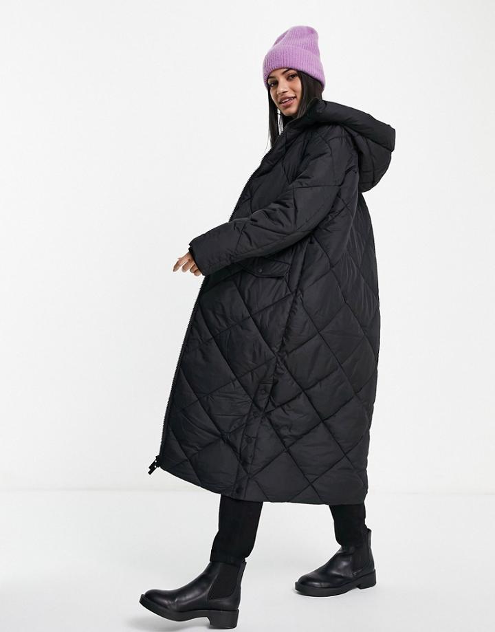 New Look Quilted Longline Puffer Coat In Black