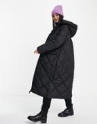 New Look Quilted Longline Puffer Coat In Black