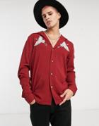 Asos Design Regular Revere Shirt With Crane Chest Embroidery-red